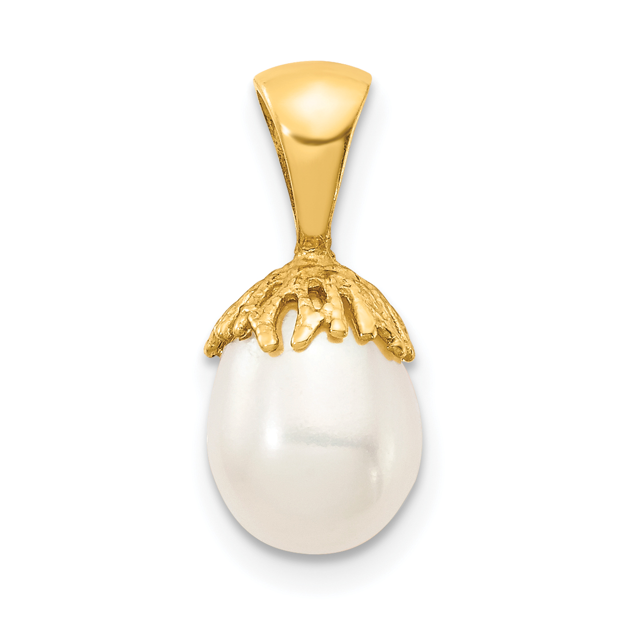 14K 7-8mm White Rice Freshwater Cultured Pearl Pendant (XF736)