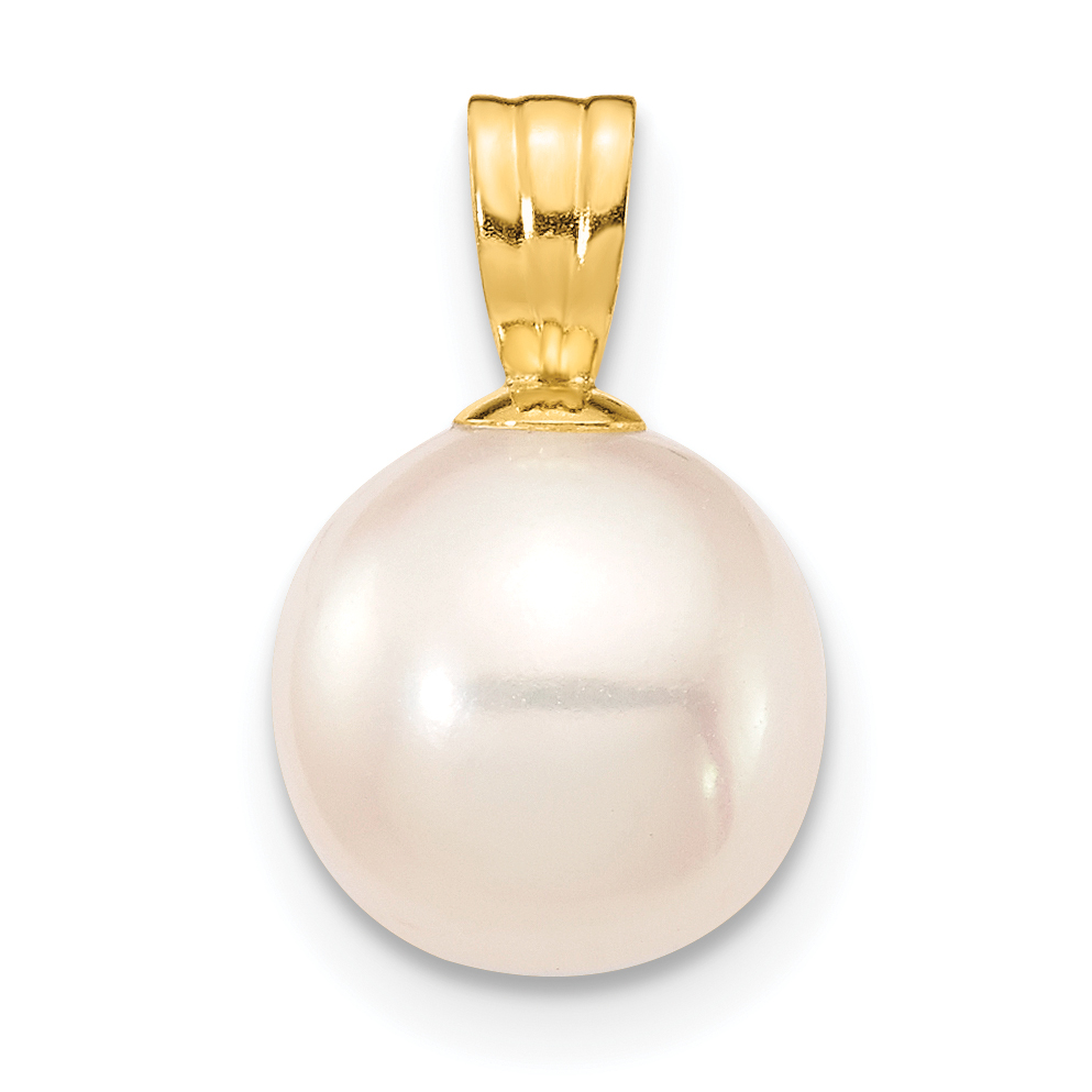 14K 8-9mm White Round Freshwater Cultured Pearl Pendant (XF738)