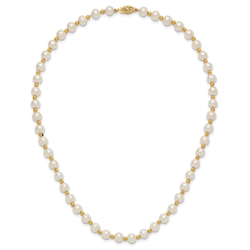 14k 6-7mm White Near-Round Freshwater Cultured Pearl Beaded 18 inch Necklace (XF740-18)