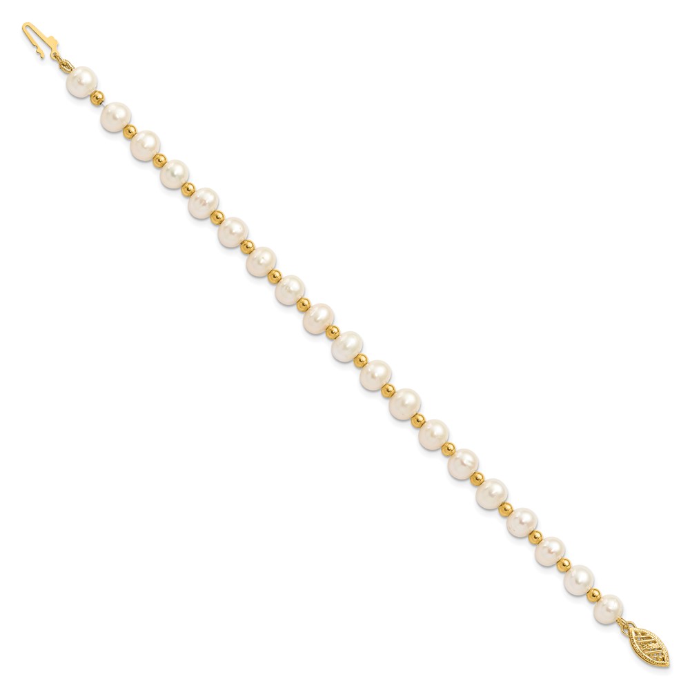 14k 6-7mm White Near-Round Freshwater Cultured Pearl Beaded 7 inch Bracelet (XF740-7)