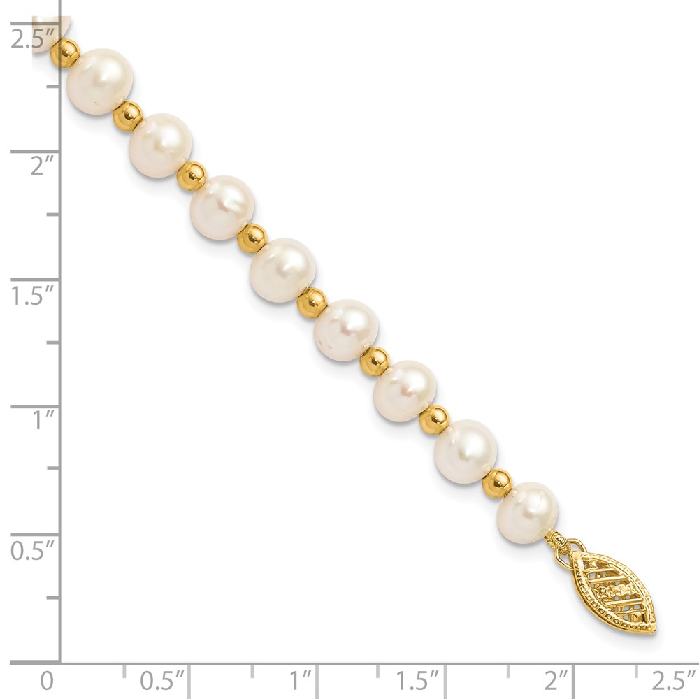 14k 6-7mm White Near-Round Freshwater Cultured Pearl Beaded 7 inch Bracelet (XF740-7)