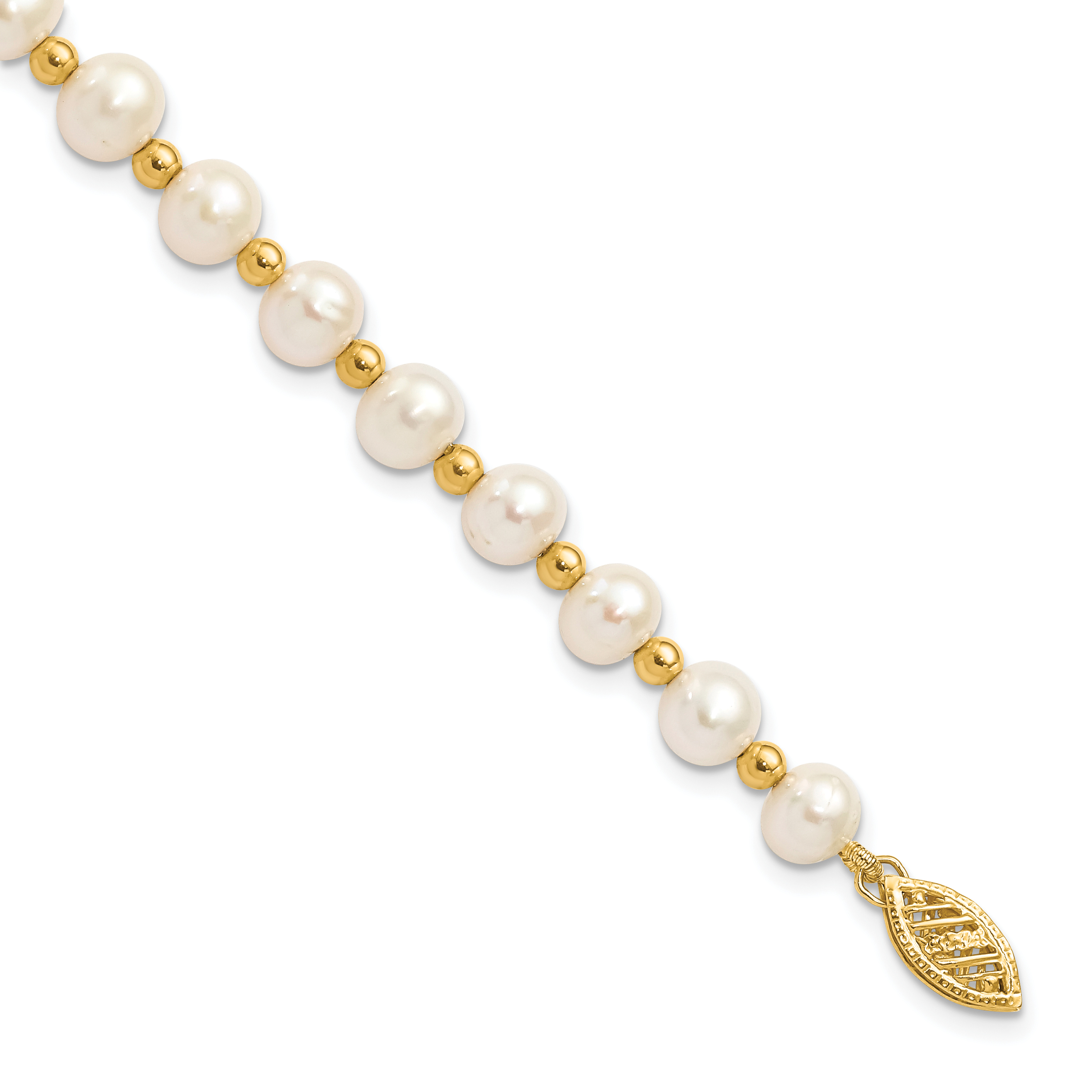 14k 6-7mm White Near-Round Freshwater Cultured Pearl Beaded 7 inch Bracelet (XF740-7)