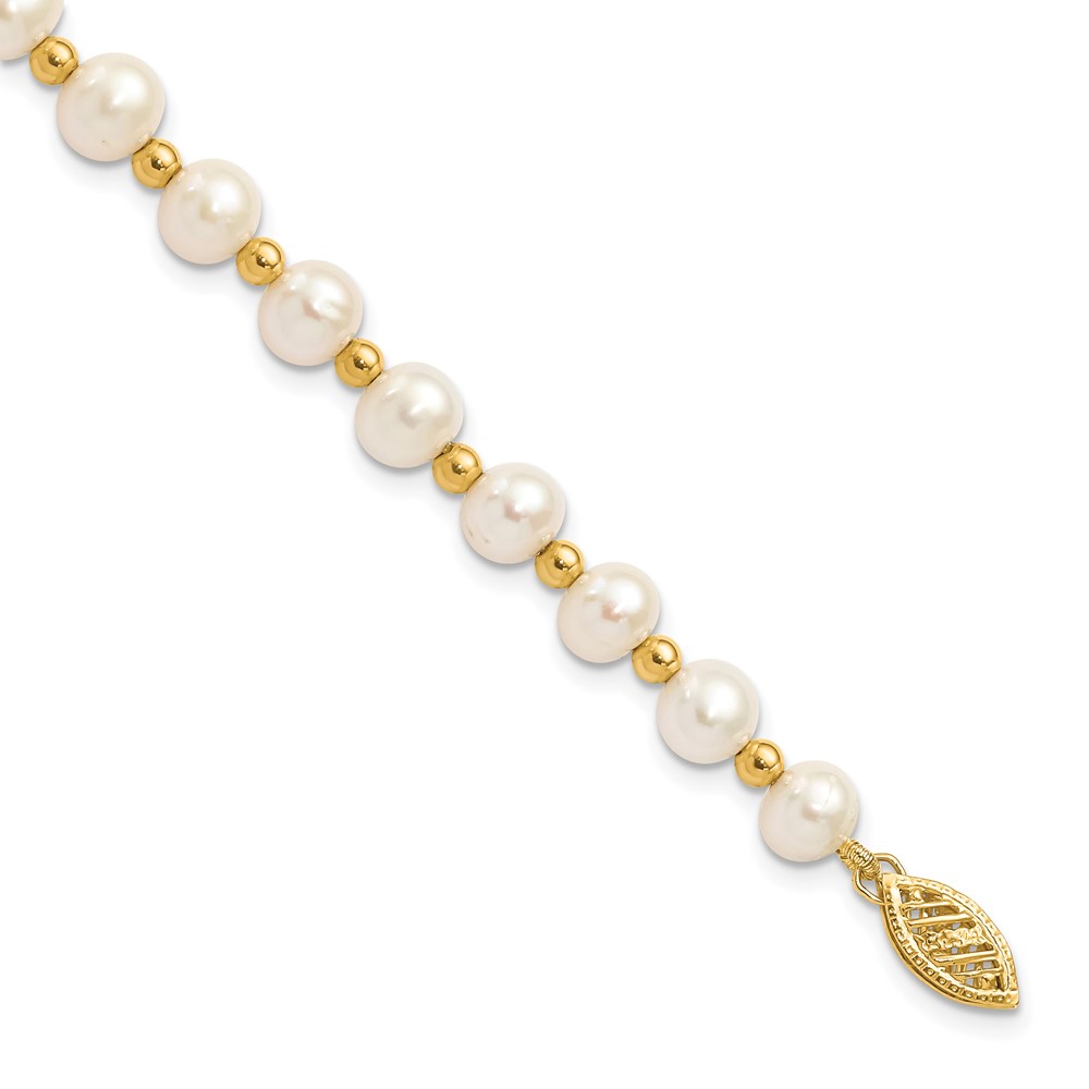 14k 6-7mm White Near-Round Freshwater Cultured Pearl Beaded 7 inch Bracelet (XF740-7)