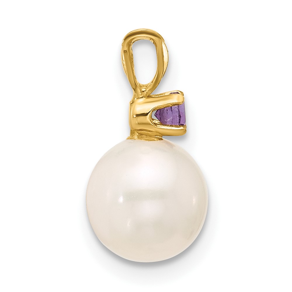 14k 7-7.5mm White Round Freshwater Cultured Pearl and .07AM Amethyst Pendant (XF741/AM)