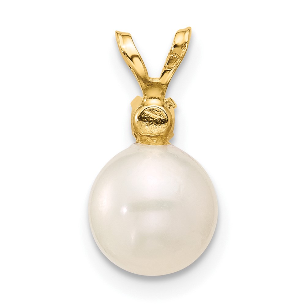 14k 7-7.5mm White Round Freshwater Cultured Pearl and .07AM Amethyst Pendant (XF741/AM)