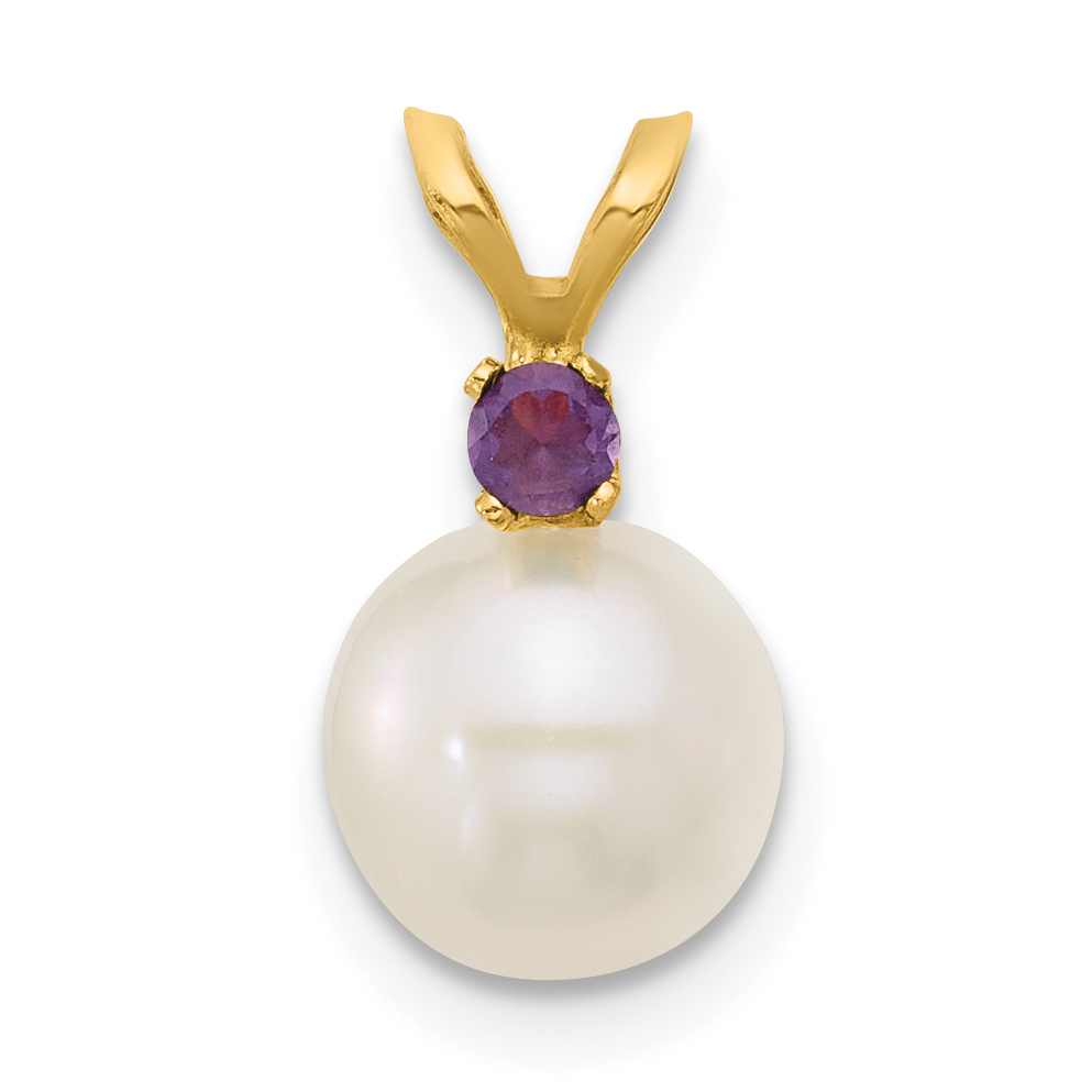 14k 7-7.5mm White Round Freshwater Cultured Pearl and .07AM Amethyst Pendant (XF741/AM)
