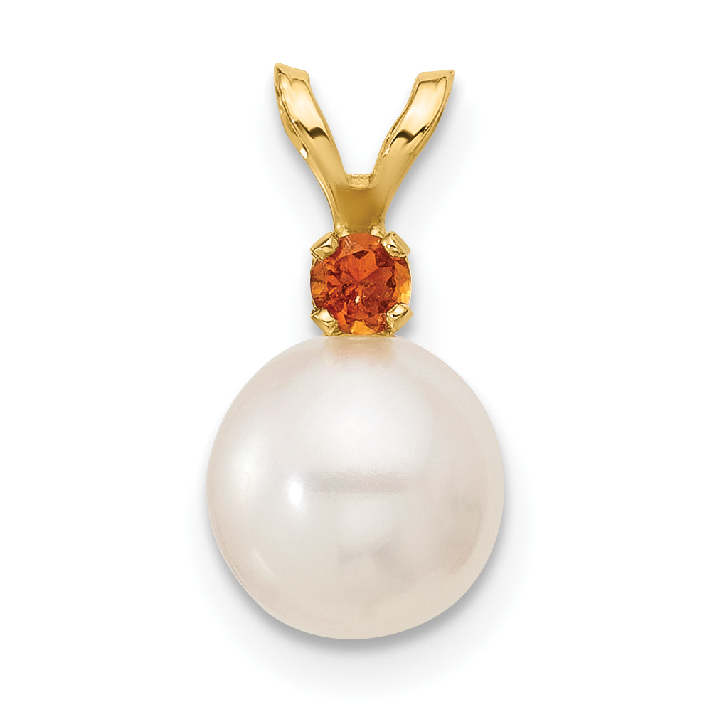 14k 7-7.5mm White Round Freshwater Cultured Pearl and .07CI Citrine Pendant (XF741/CI)