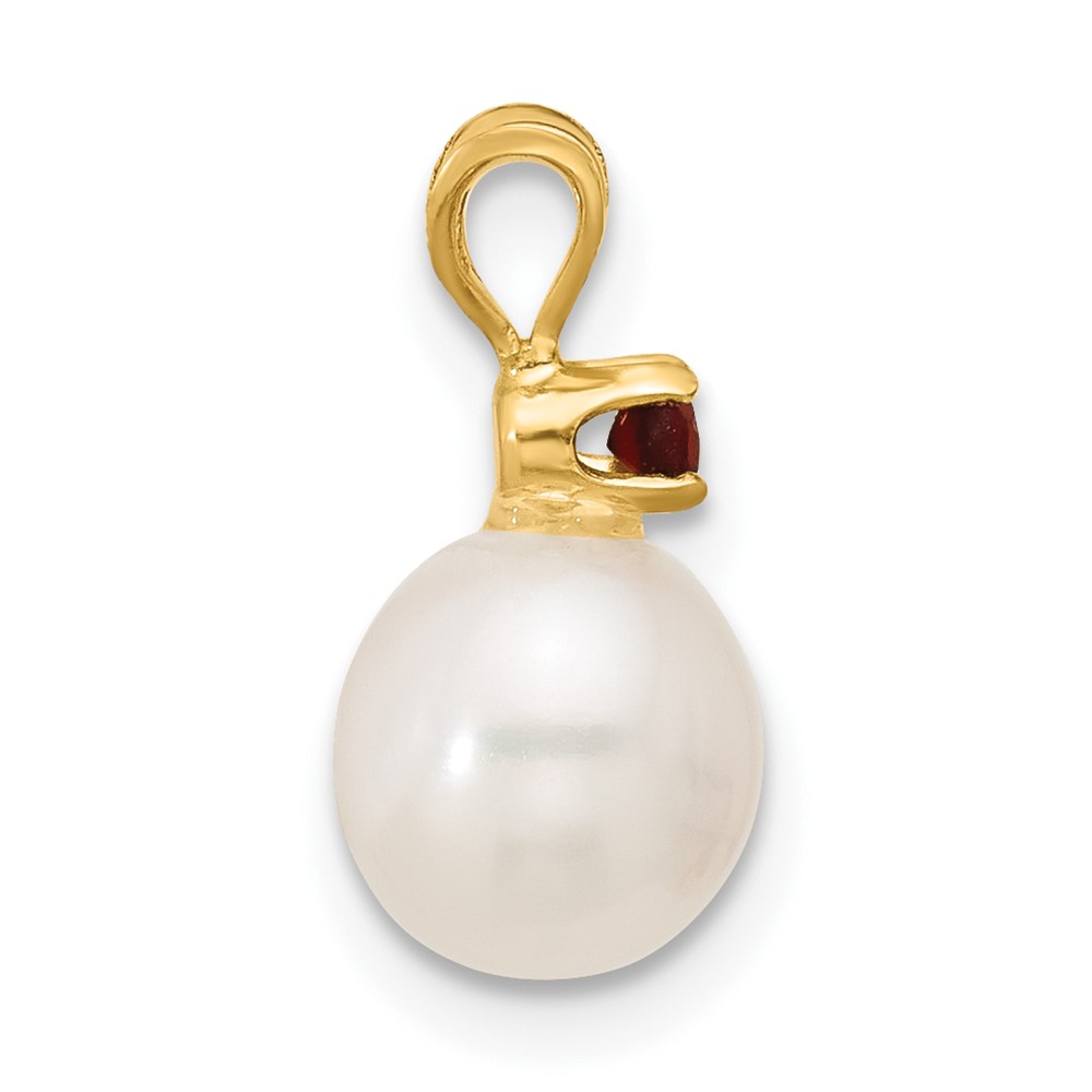 14k 7-7.5mm White Round Freshwater Cultured Pearl and .09GA Garnet Pendant (XF741/GA)