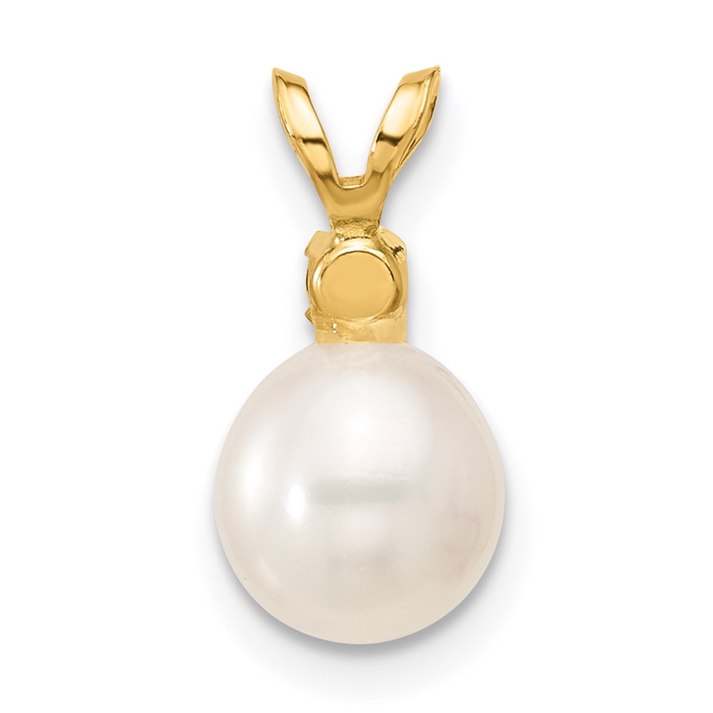 14k 7-7.5mm White Round Freshwater Cultured Pearl and .09GA Garnet Pendant (XF741/GA)