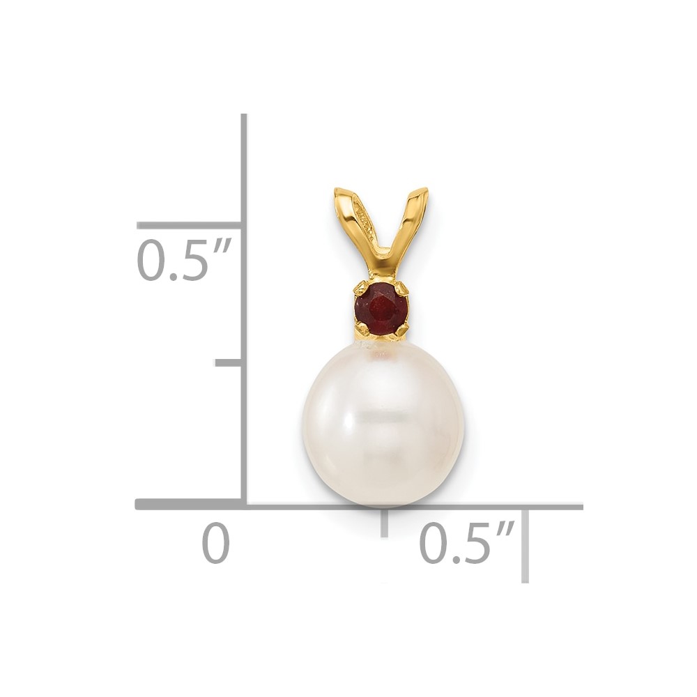 14k 7-7.5mm White Round Freshwater Cultured Pearl and .09GA Garnet Pendant (XF741/GA)