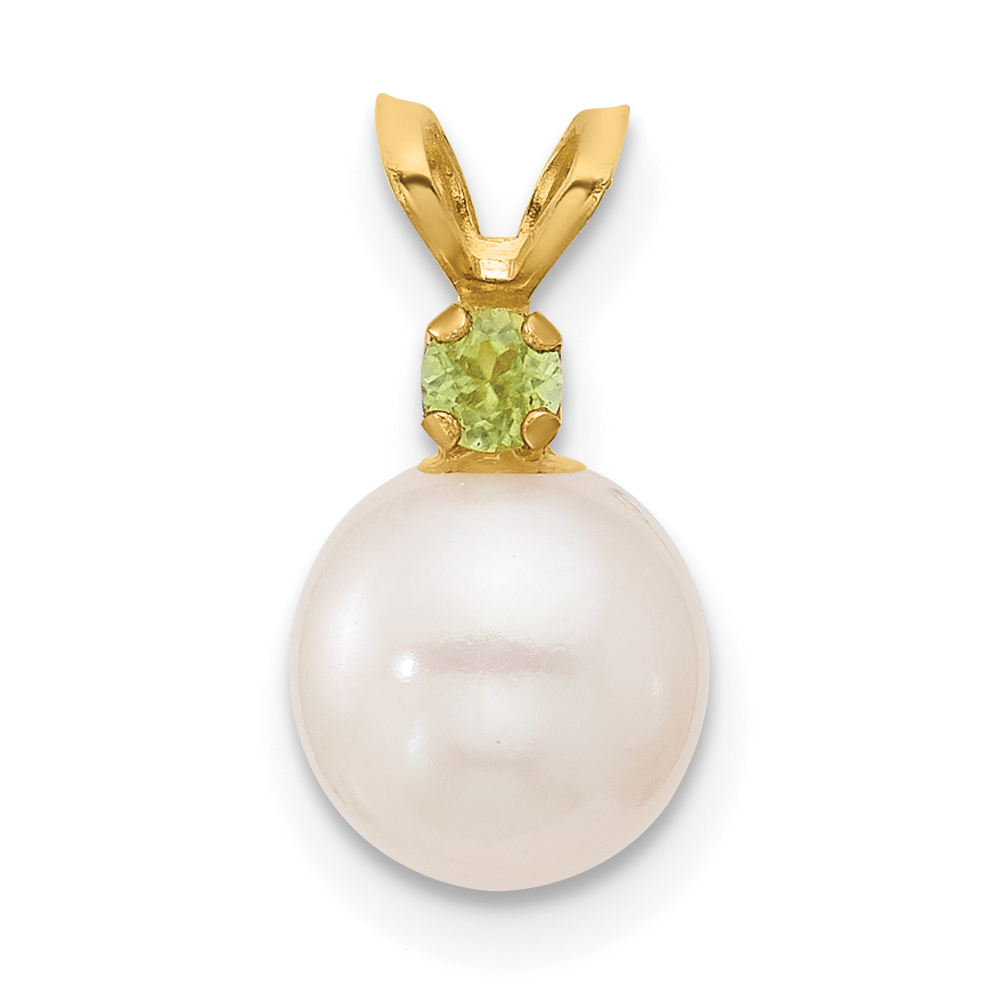 14k 7-7.5mm White Round Freshwater Cultured Pearl and .07PE Peridot Pendant (XF741/PE)