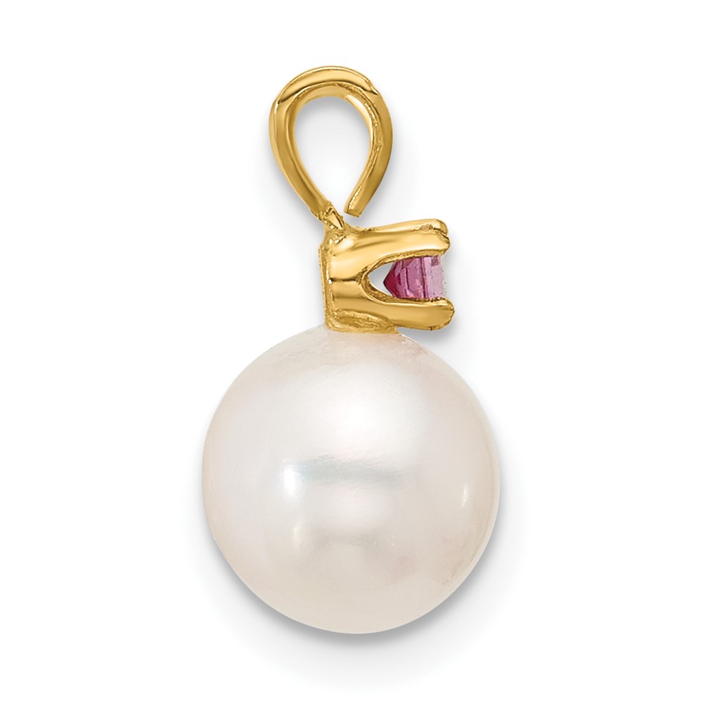 14k 7-7.5mm White Round Freshwater Cultured Pearl and .07PT Pink Topaz Pendant (XF741/PT)