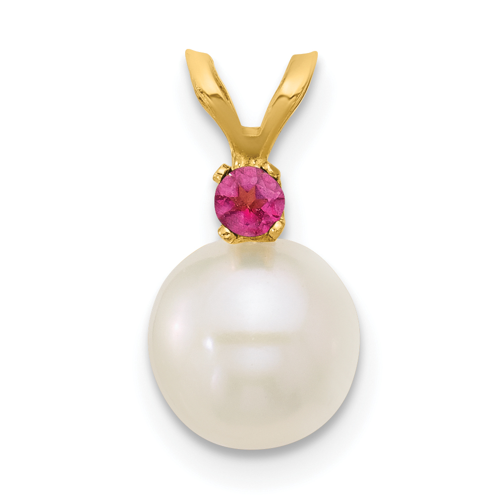 14k 7-7.5mm White Round Freshwater Cultured Pearl and .07PT Pink Topaz Pendant (XF741/PT)