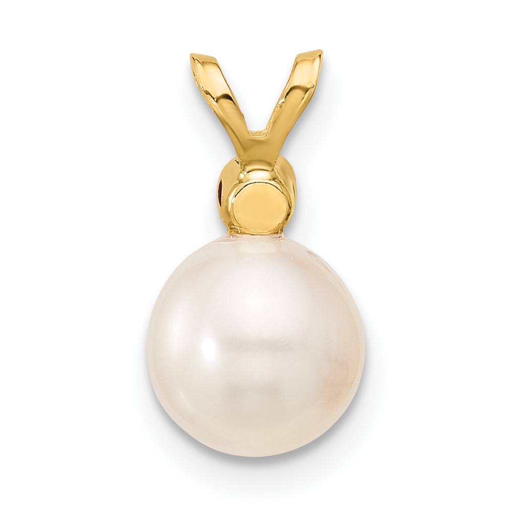 14k 7-7.5mm White Round Freshwater Cultured Pearl and .09RU Ruby Pendant (XF741/R)