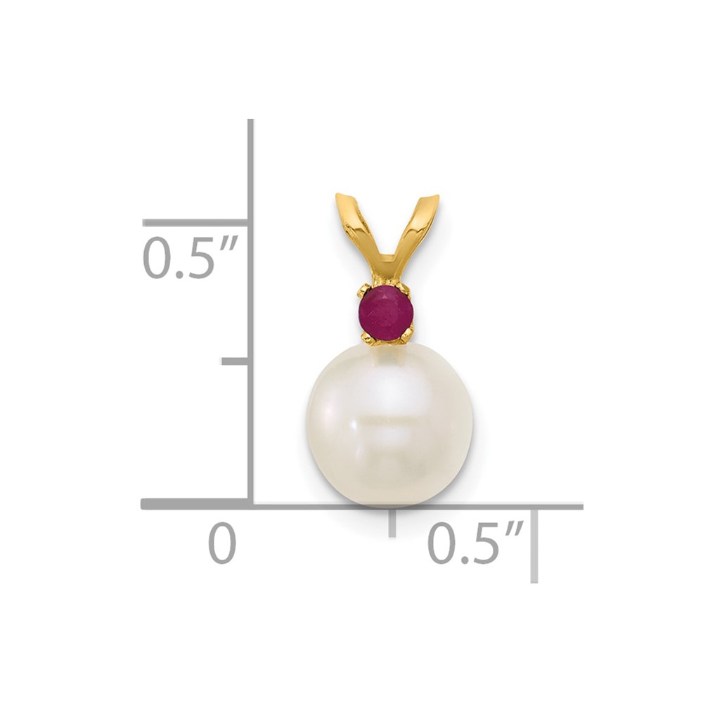 14k 7-7.5mm White Round Freshwater Cultured Pearl and .09RU Ruby Pendant (XF741/R)