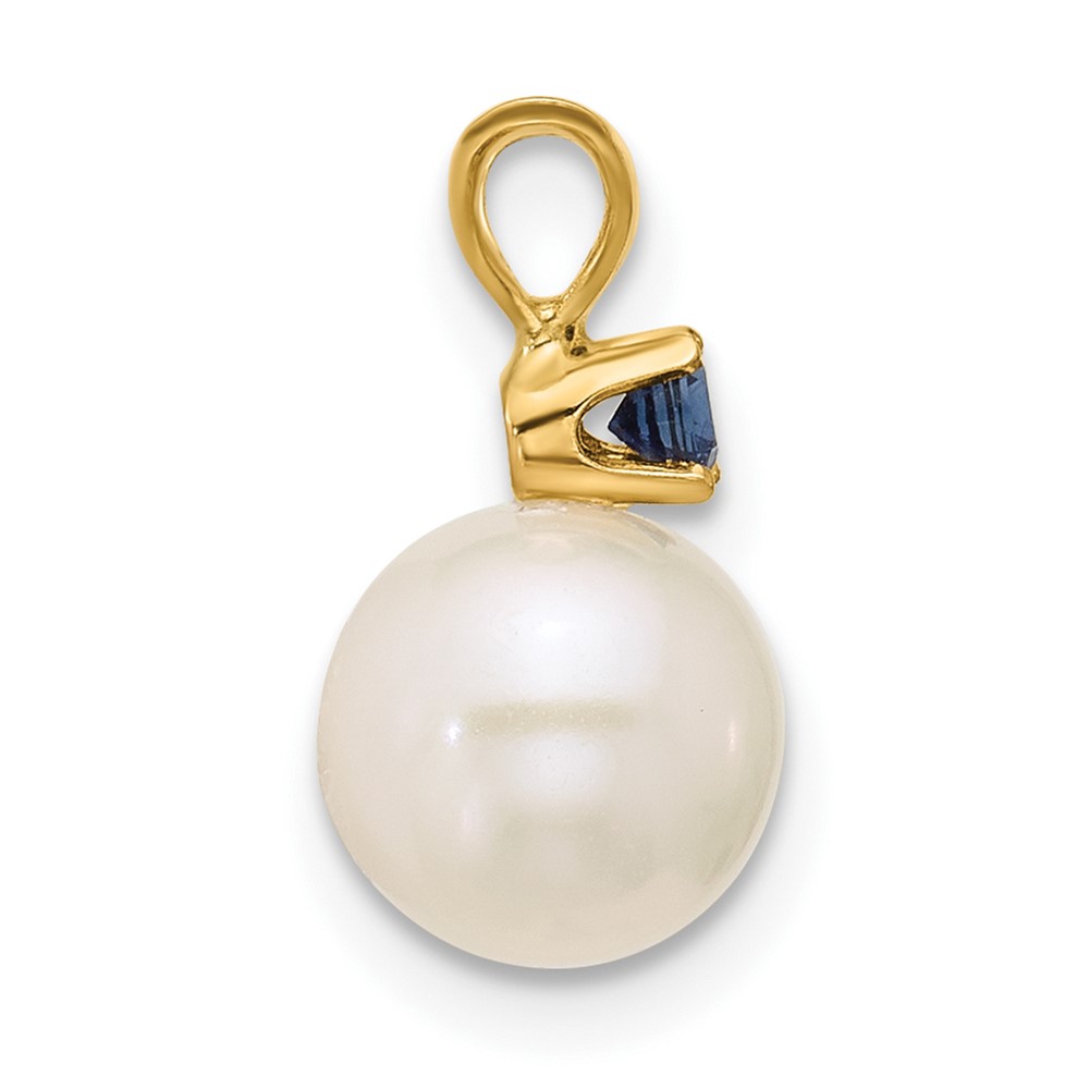 14k 7-7.5mm White Round Freshwater Cultured Pearl and .09SA Sapphire Pendant (XF741/S)