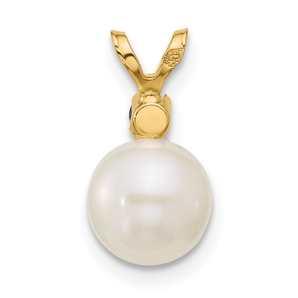 14k 7-7.5mm White Round Freshwater Cultured Pearl and .09SA Sapphire Pendant (XF741/S)