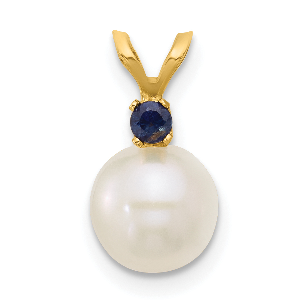 14k 7-7.5mm White Round Freshwater Cultured Pearl and .09SA Sapphire Pendant (XF741/S)