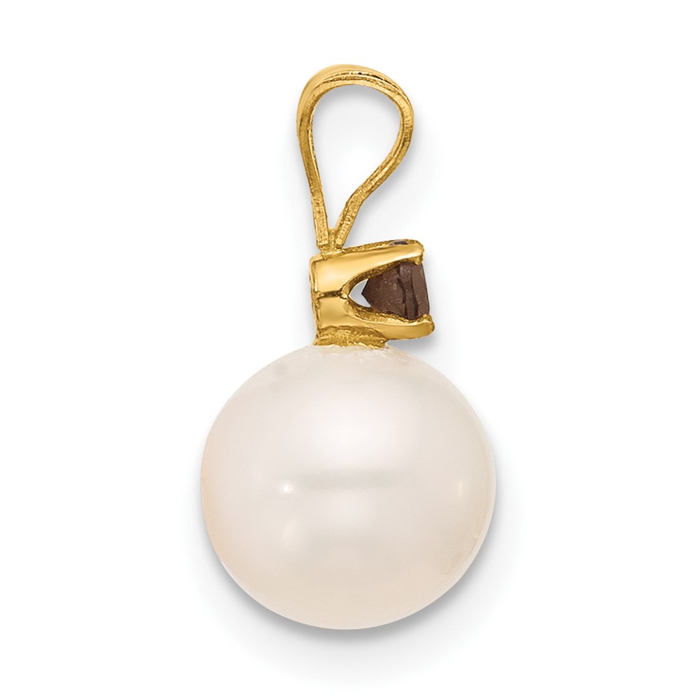 14k 7-7.5mm White Round Freshwater Cultured Pearl and .09SQ Smoky Quartz Pendant (XF741/SQ)