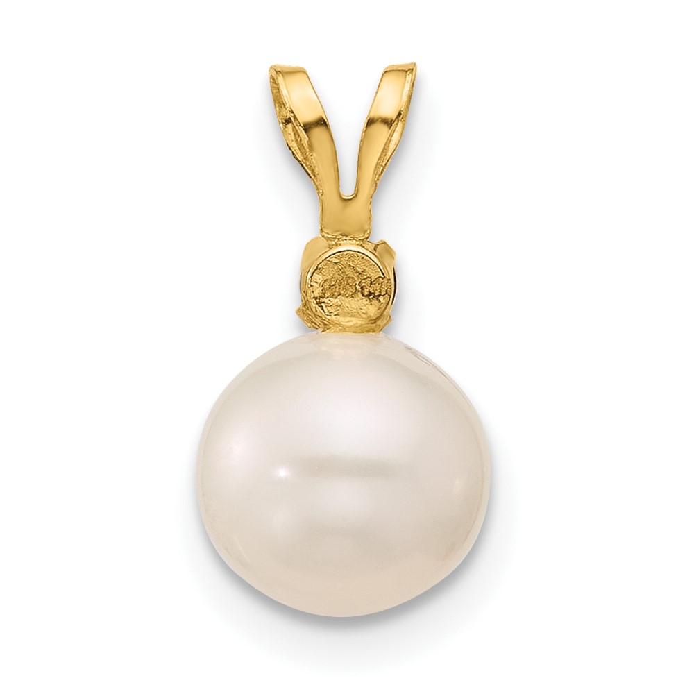 14k 7-7.5mm White Round Freshwater Cultured Pearl and .09SQ Smoky Quartz Pendant (XF741/SQ)