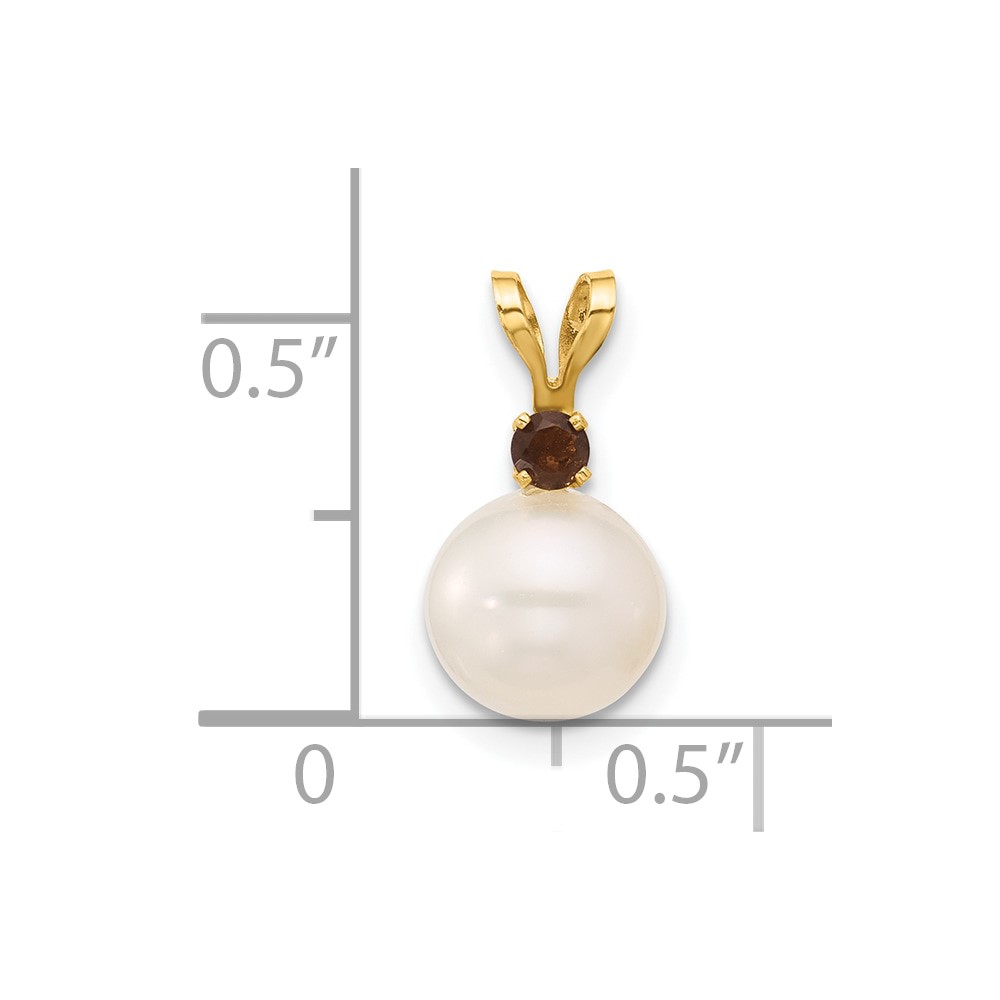 14k 7-7.5mm White Round Freshwater Cultured Pearl and .09SQ Smoky Quartz Pendant (XF741/SQ)