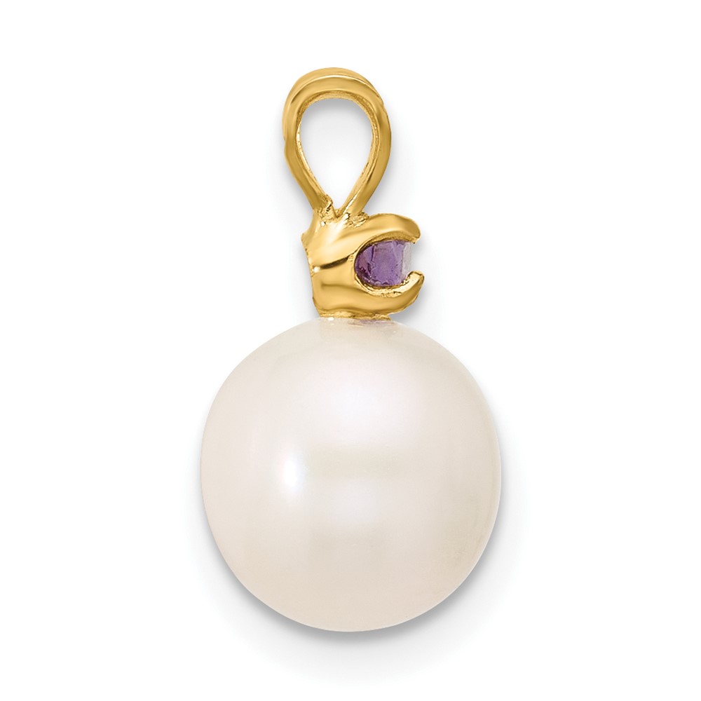 14k 8-8.5mm White Round Freshwater Cultured Pearl and .07AM Amethyst Pendant (XF742/AM)