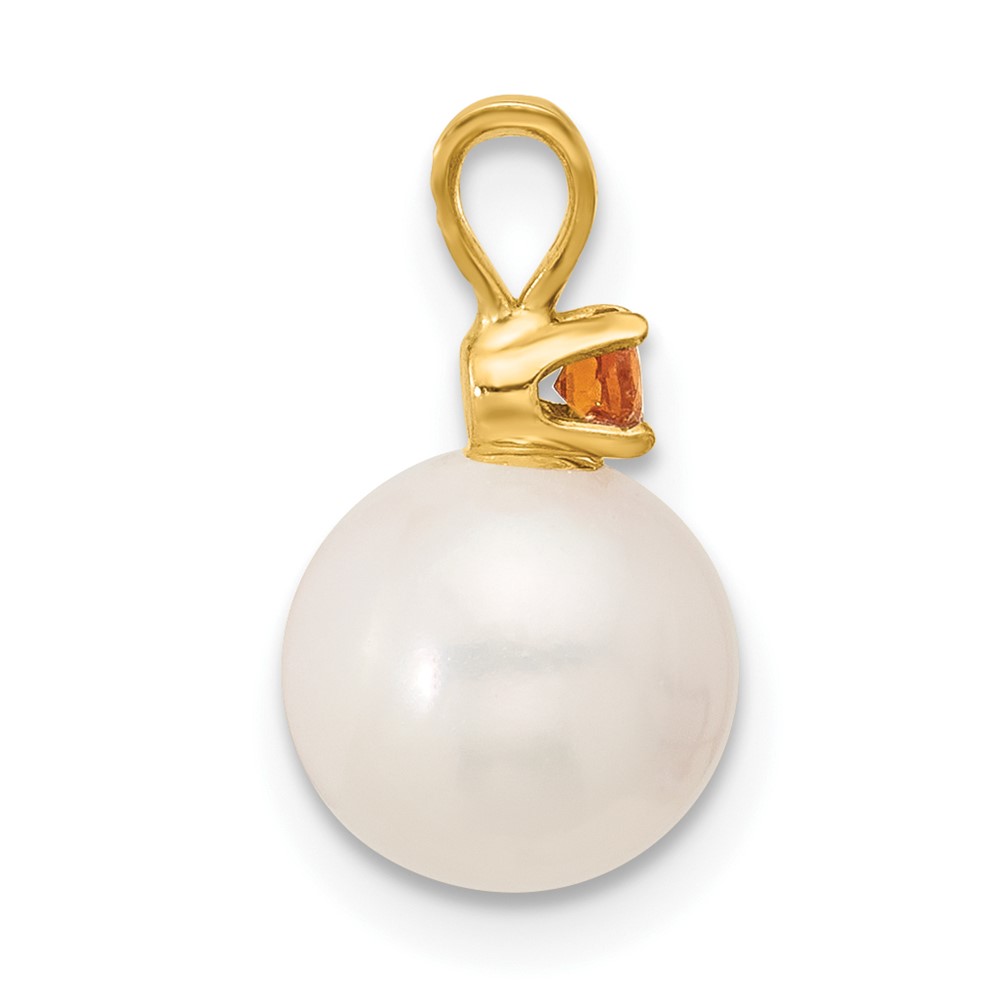 14k 8-8.5mm White Round Freshwater Cultured Pearl and .09CI Citrine Pendant (XF742/CI)