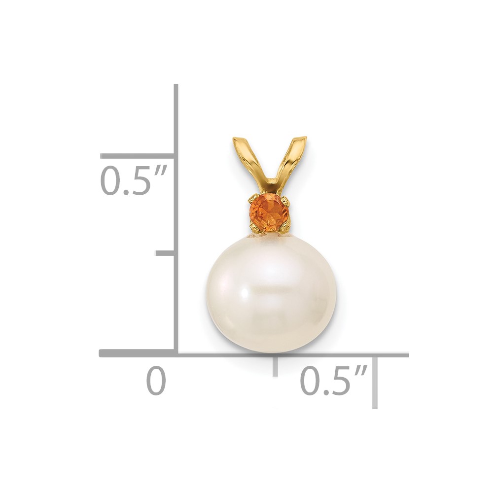 14k 8-8.5mm White Round Freshwater Cultured Pearl and .09CI Citrine Pendant (XF742/CI)