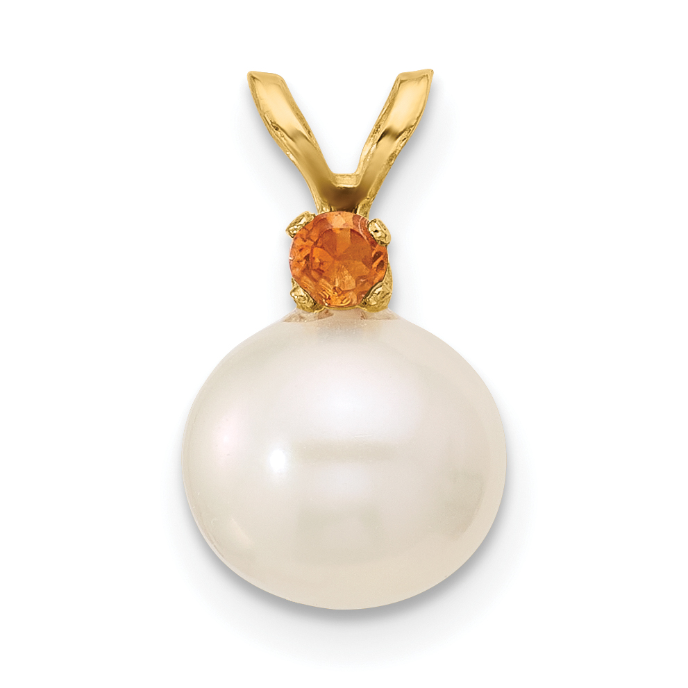 14k 8-8.5mm White Round Freshwater Cultured Pearl and .09CI Citrine Pendant (XF742/CI)
