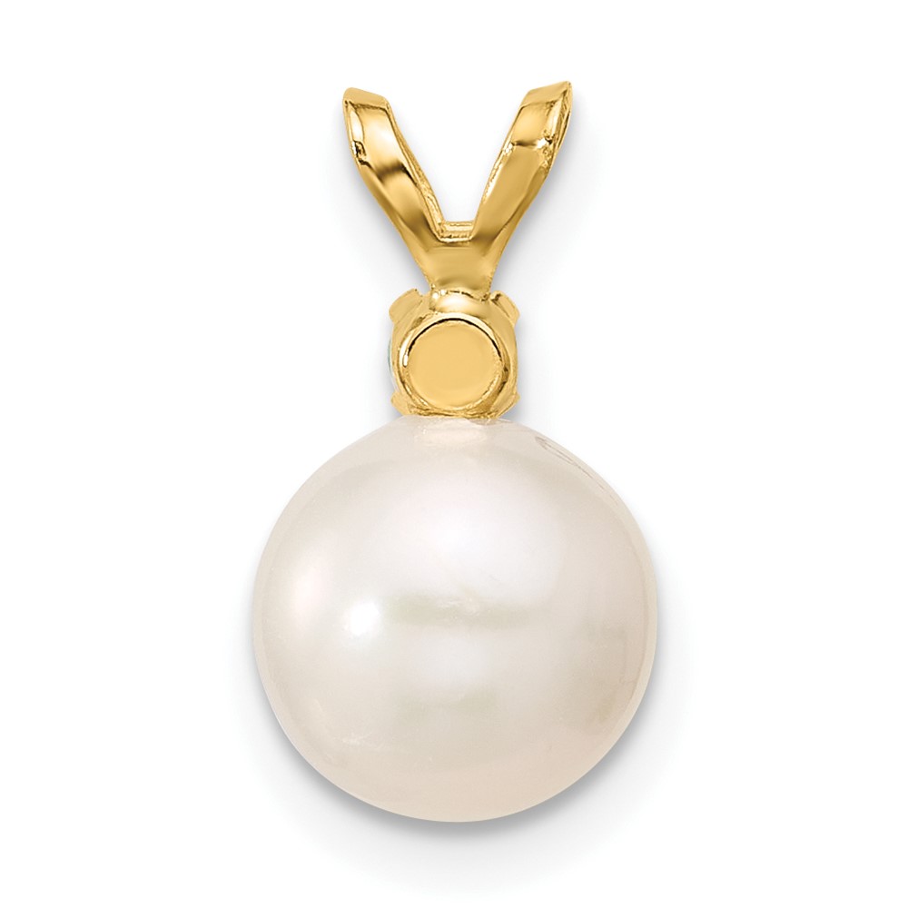 14k8-8.5mm White Round Freshwater Cultured Pearl and .09EM Emerald Pendant (XF742/E)