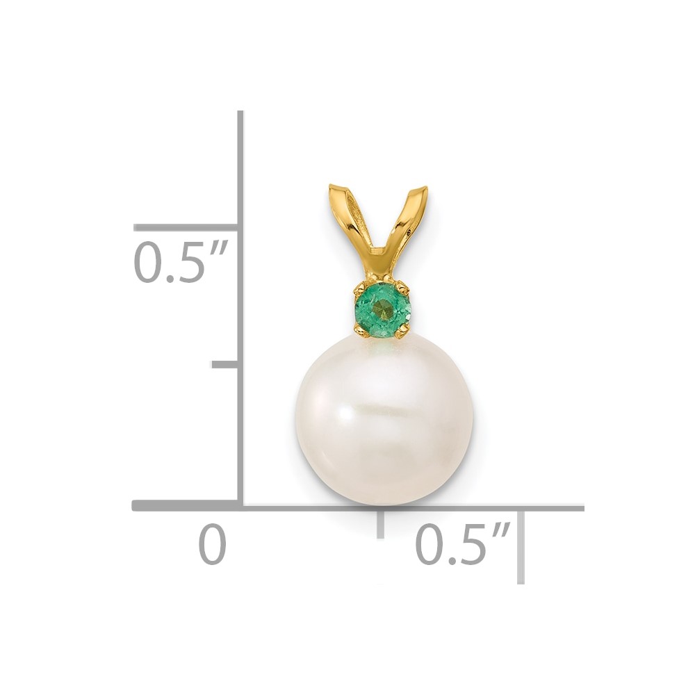 14k8-8.5mm White Round Freshwater Cultured Pearl and .09EM Emerald Pendant (XF742/E)