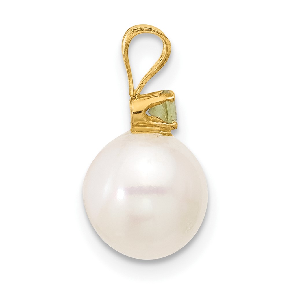 14k 8-8.5mm White Round Freshwater Cultured Pearl and .07PE Peridot Pendant (XF742/PE)