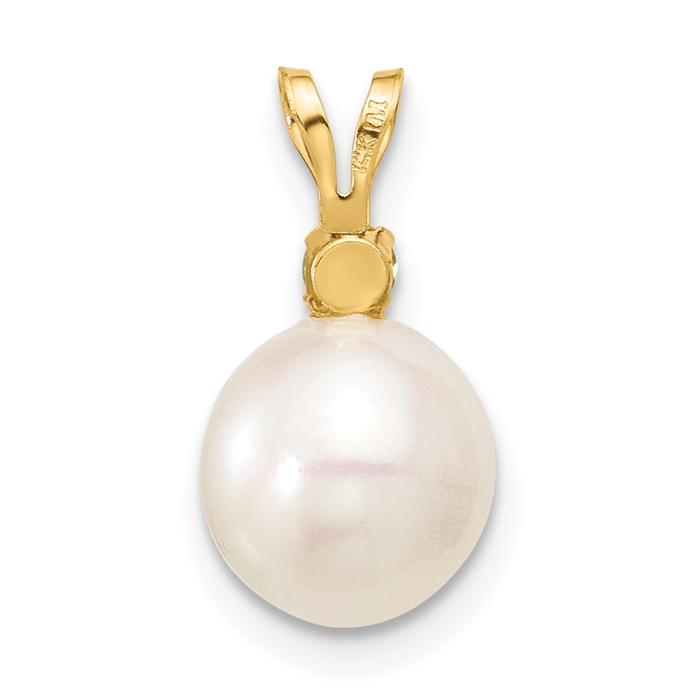 14k 8-8.5mm White Round Freshwater Cultured Pearl and .07PE Peridot Pendant (XF742/PE)