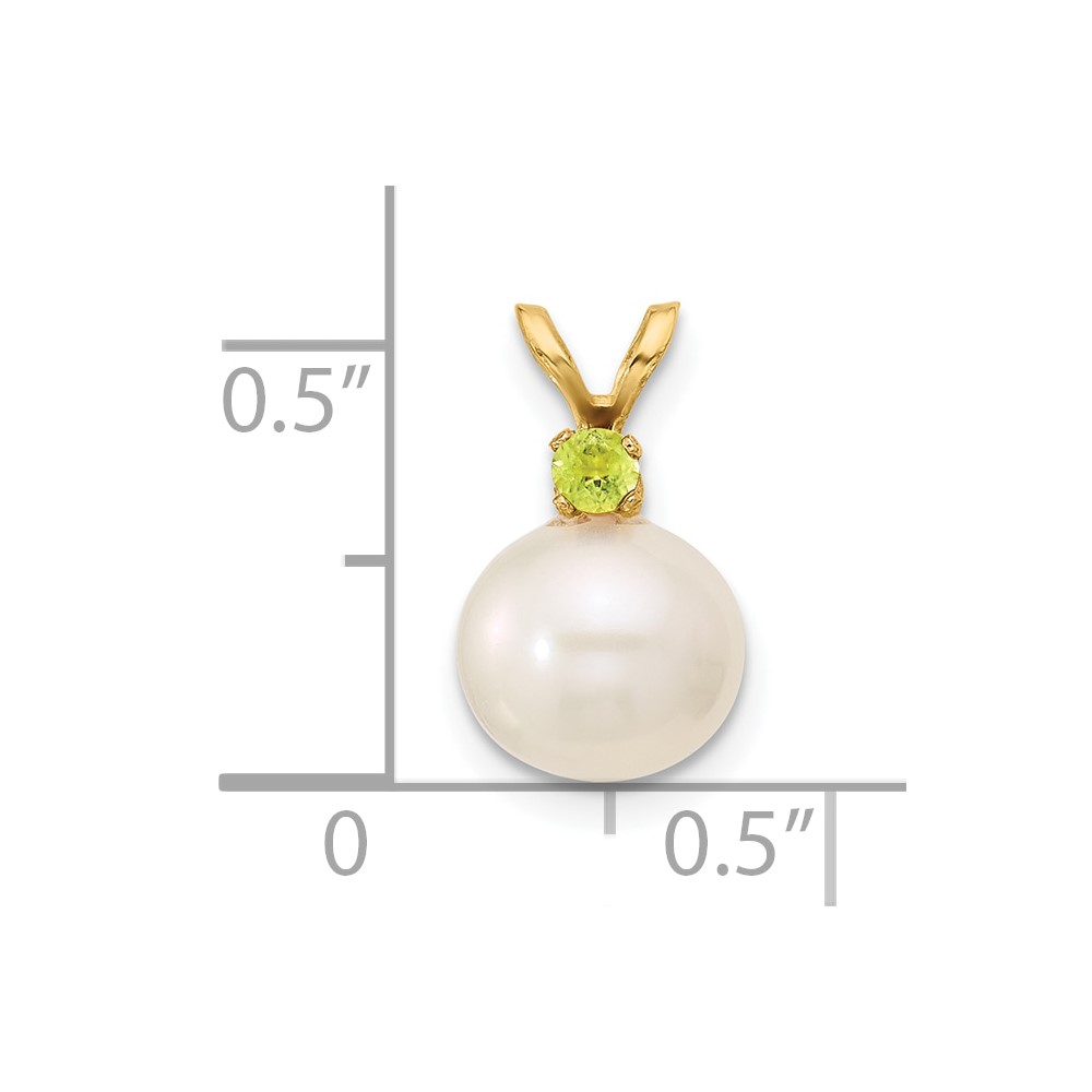 14k 8-8.5mm White Round Freshwater Cultured Pearl and .07PE Peridot Pendant (XF742/PE)
