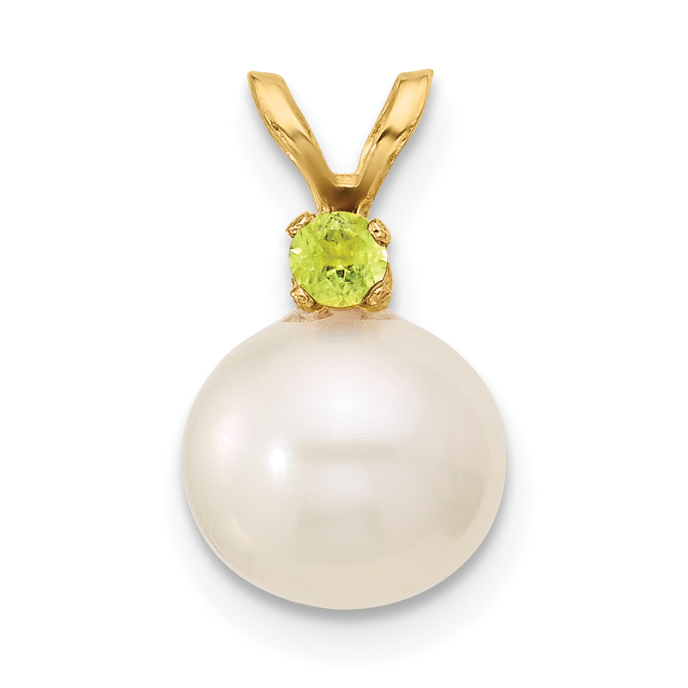 14k 8-8.5mm White Round Freshwater Cultured Pearl and .07PE Peridot Pendant (XF742/PE)