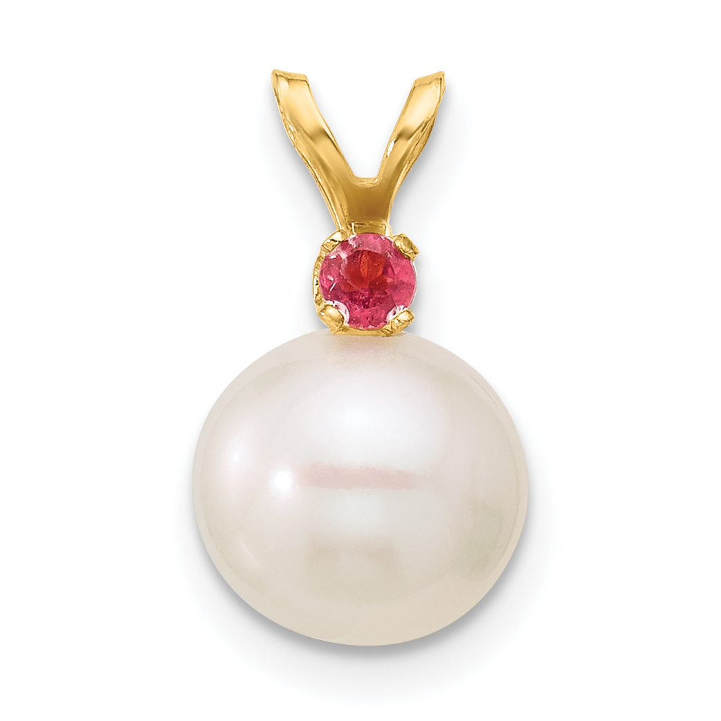 14k 8-8.5mm White Round Freshwater Cultured Pearl and .07PT Peridot Pendant (XF742/PT)