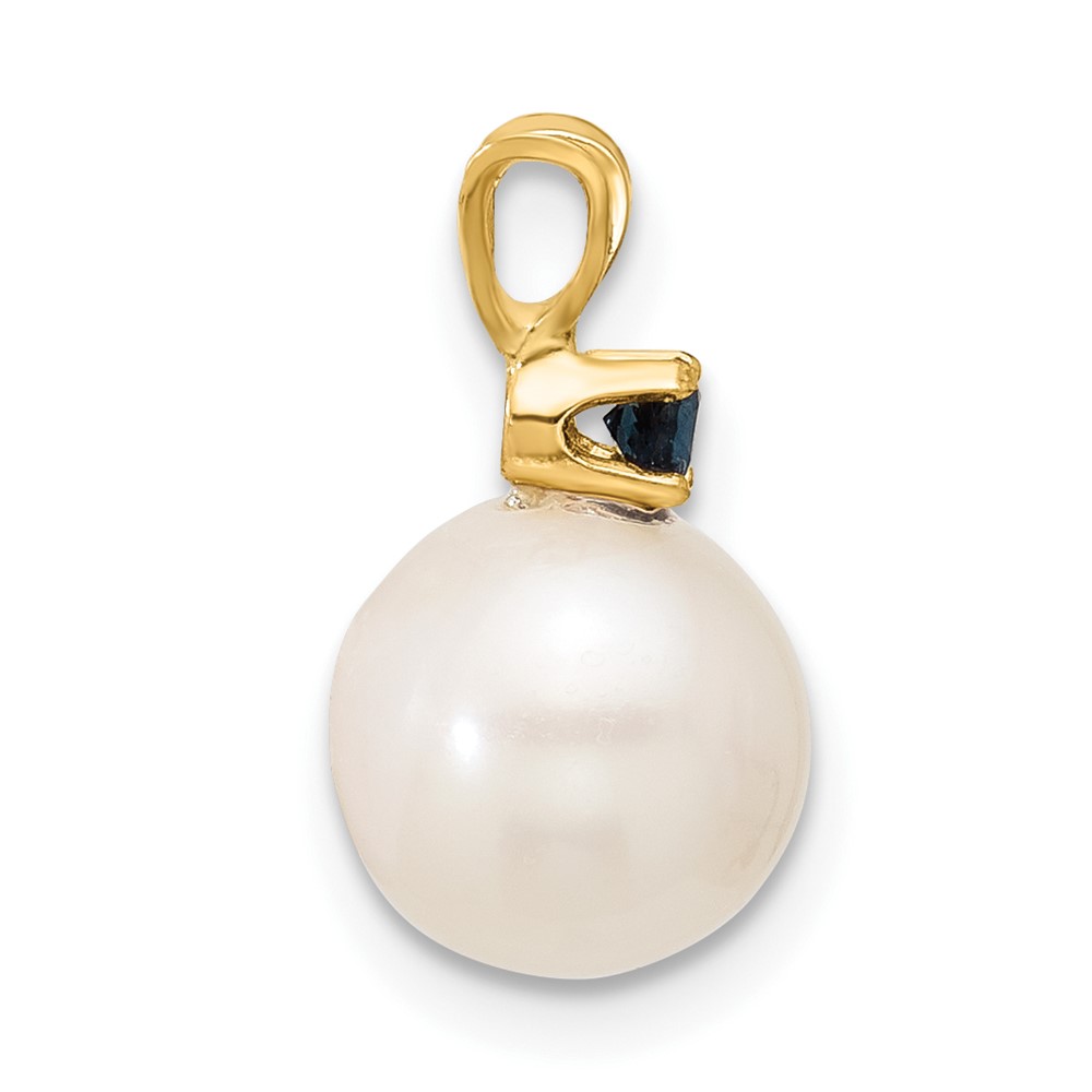 14k 8-8.5mm White Round Freshwater Cultured Pearl and .09SA Sapphire Pendant (XF742/S)