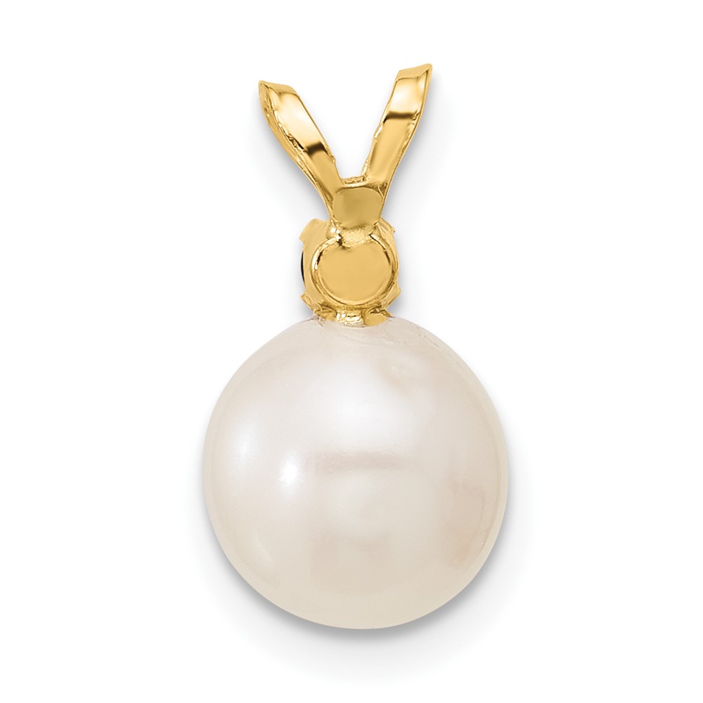 14k 8-8.5mm White Round Freshwater Cultured Pearl and .09SA Sapphire Pendant (XF742/S)