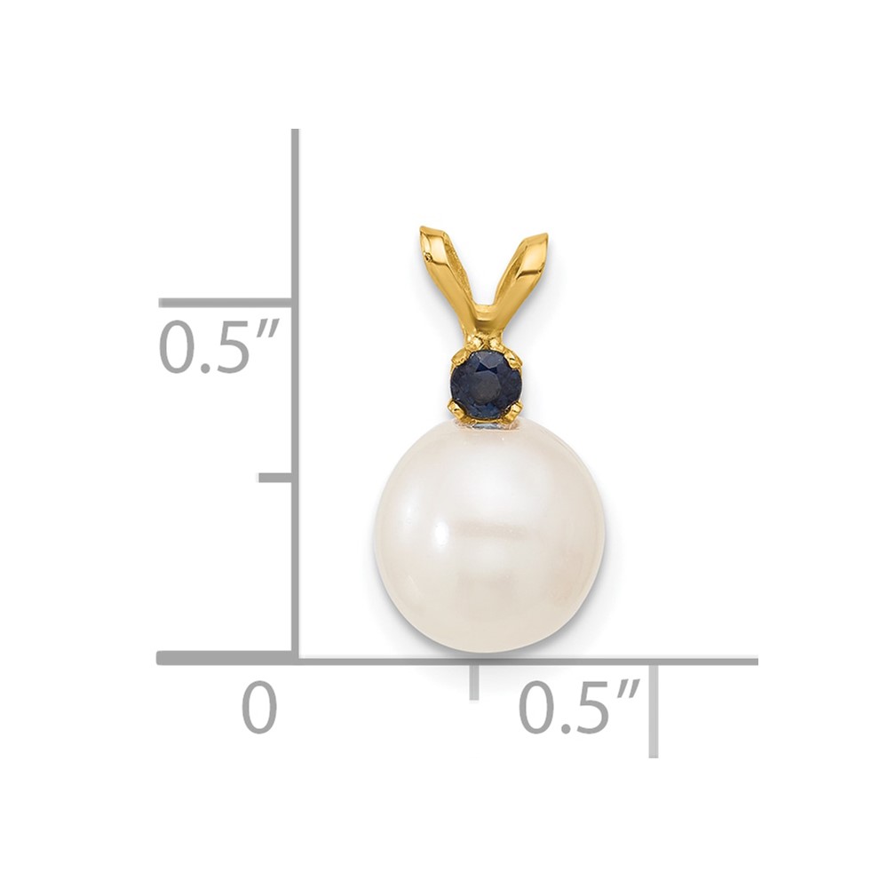 14k 8-8.5mm White Round Freshwater Cultured Pearl and .09SA Sapphire Pendant (XF742/S)