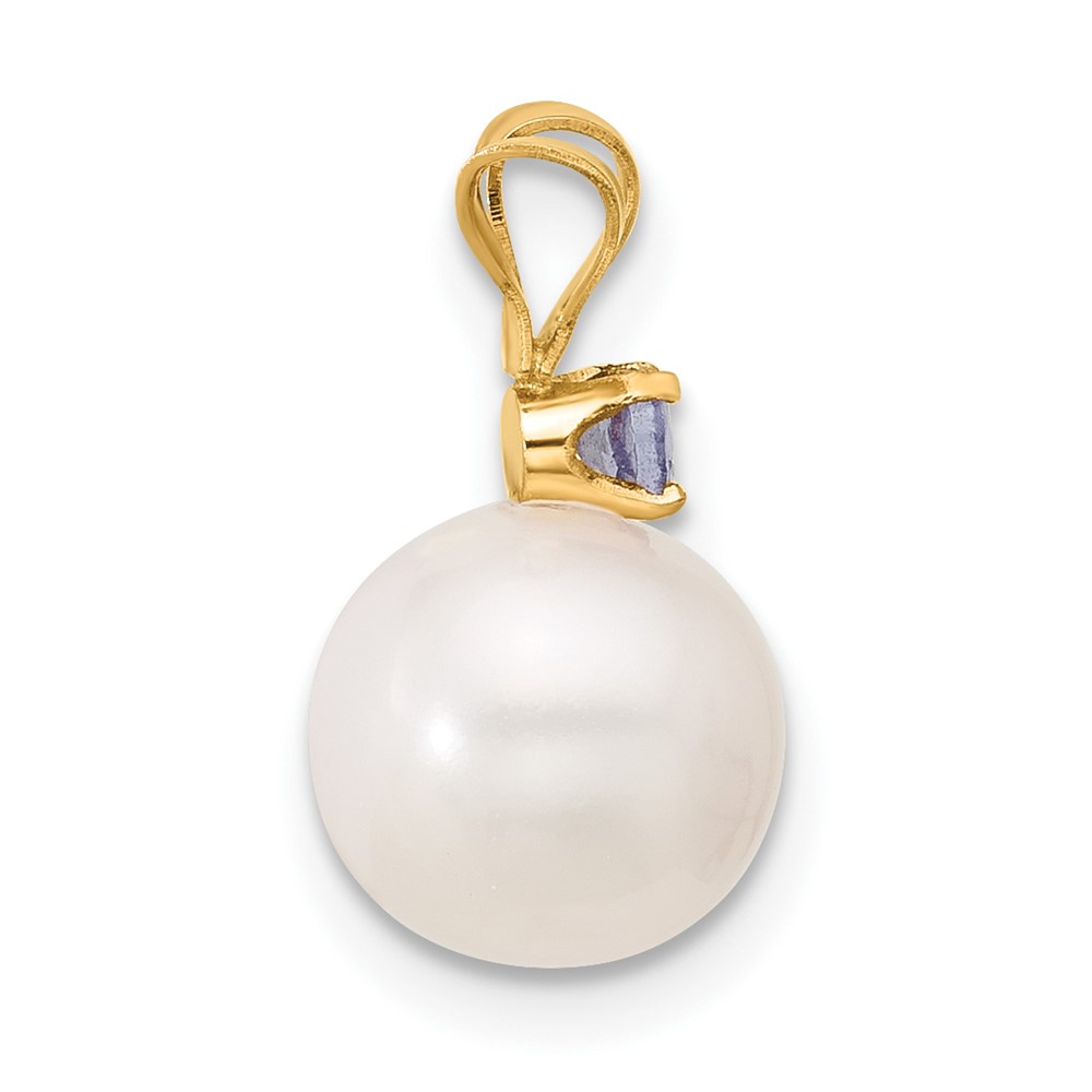 14k 8-8.5mm White Round Freshwater Cultured Pearl and .07TZ Tanzanite Pendant (XF742/TZ)