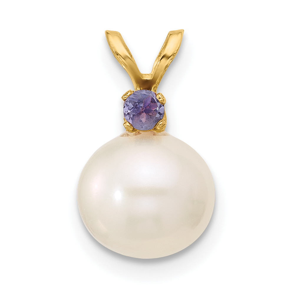 14k 8-8.5mm White Round Freshwater Cultured Pearl and .07TZ Tanzanite Pendant (XF742/TZ)
