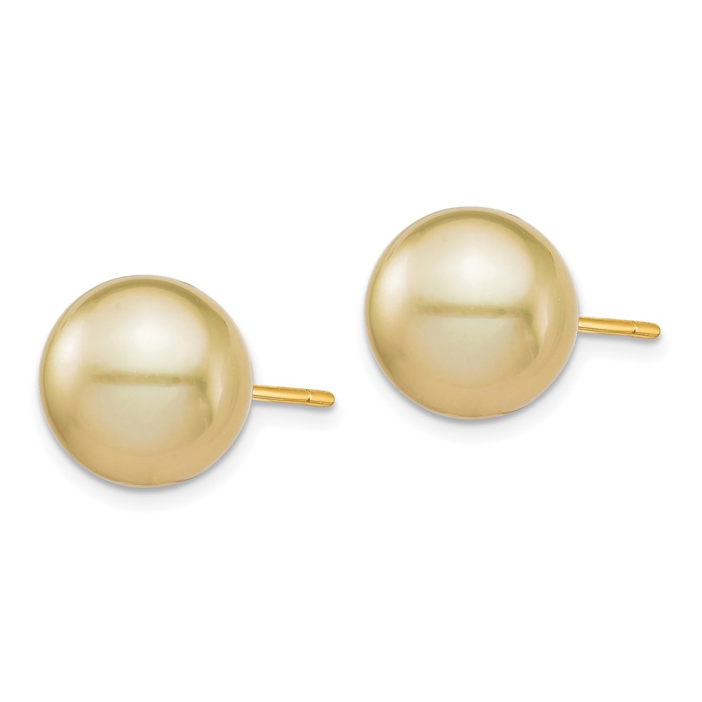 14k 10-11mm Round Golden South Sea Saltwater Cultured Pearl Post Earrings (XF743E)