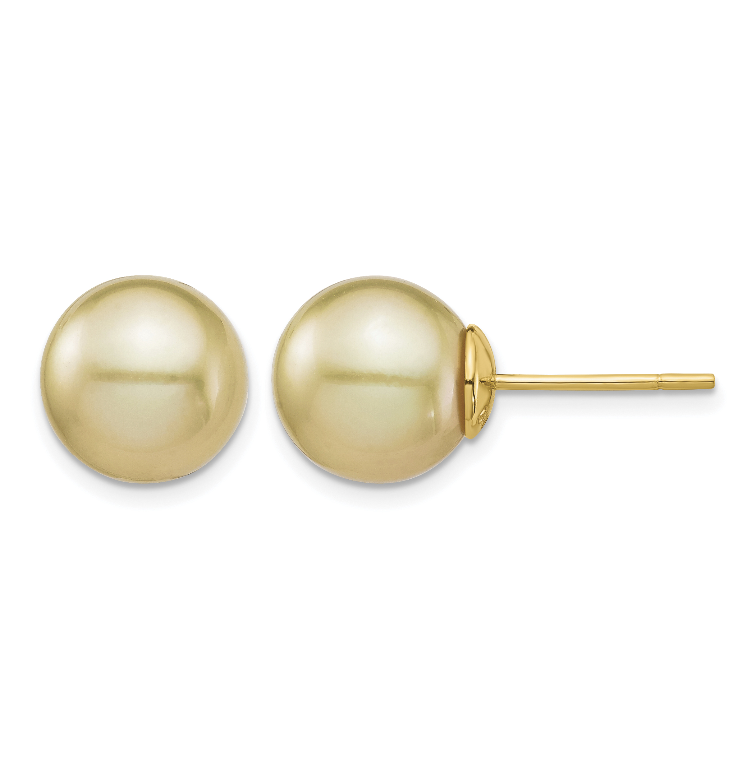 14k 10-11mm Round Golden South Sea Saltwater Cultured Pearl Post Earrings (XF743E)