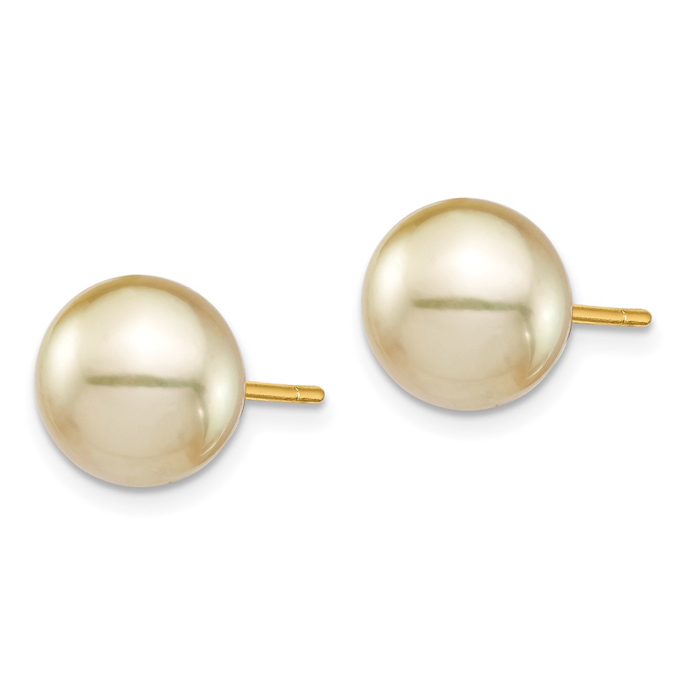 14k 9-10mm Round Golden South Sea Saltwater Cultured Pearl Post Earrings (XF744E)