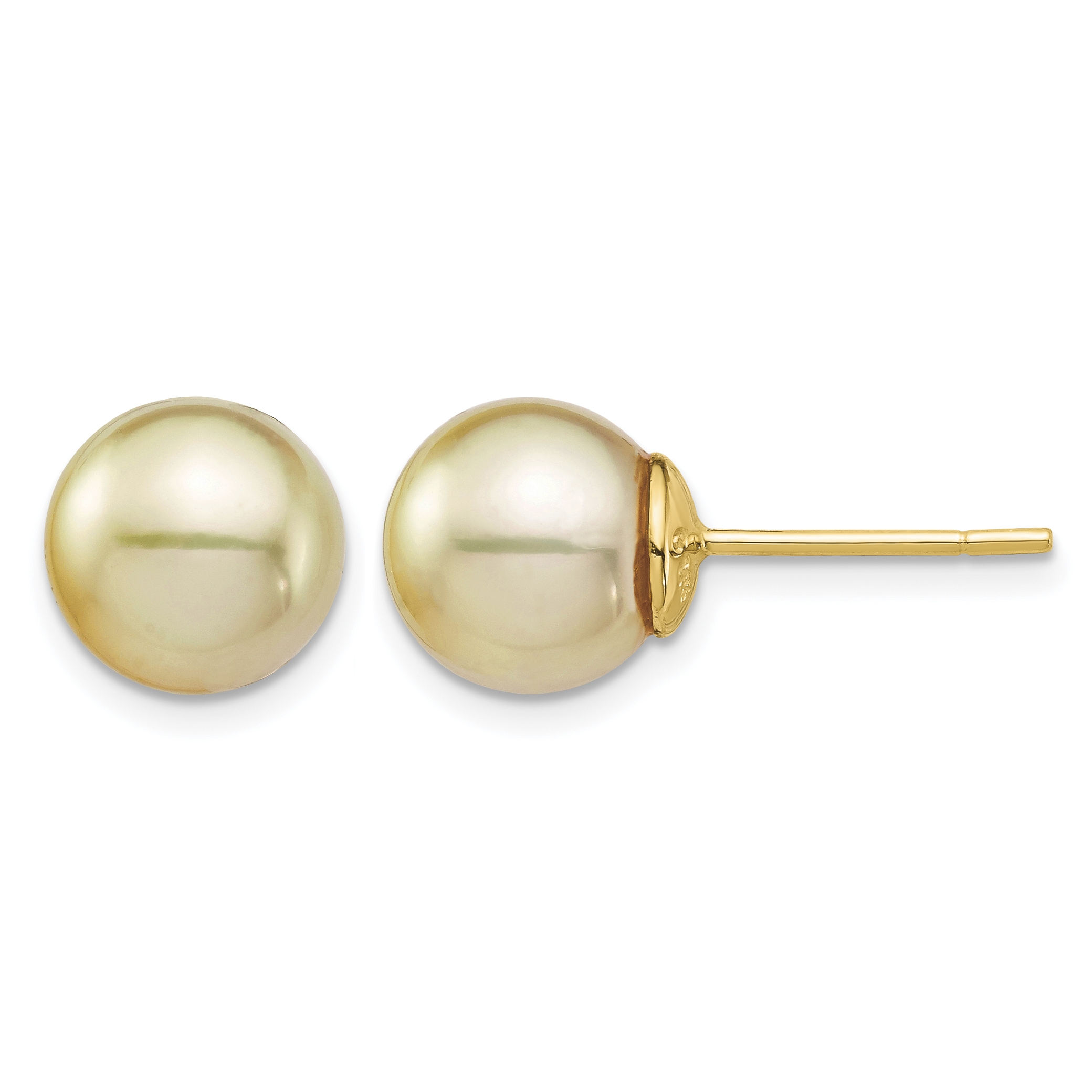 14k 9-10mm Round Golden South Sea Saltwater Cultured Pearl Post Earrings (XF744E)
