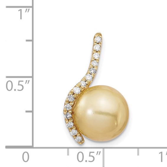 14k 10-11mm Round Golden South Sea Saltwater Cultured Pearl and .125 Carat Diamond Pendant