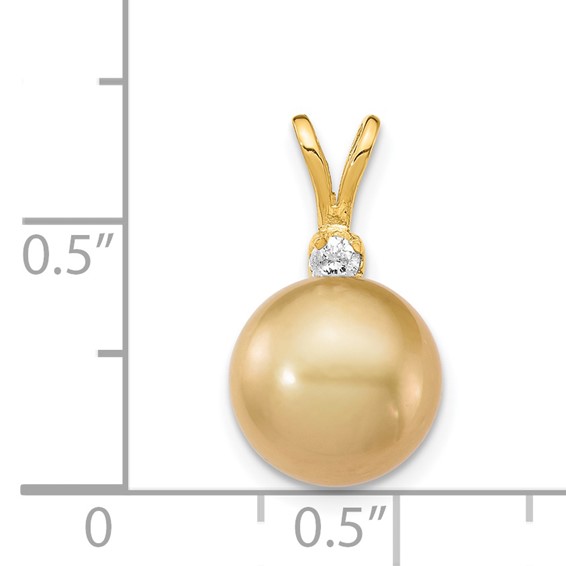 14k 9-10mm Round Golden South Sea Saltwater Cultured Pearl and .05 Carat Diamond Pendant