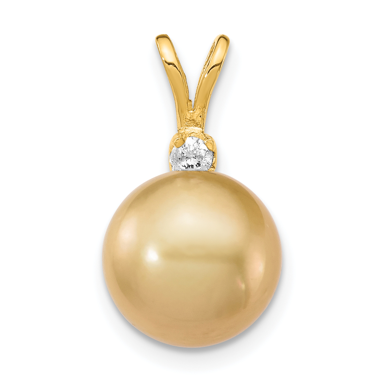 14k 9-10mm Round Golden South Sea Saltwater Cultured Pearl and .05 Carat Diamond Pendant (XF748)