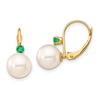 8-8.5mm White Round FWC Pearl & Gemstone Leverback Earrings