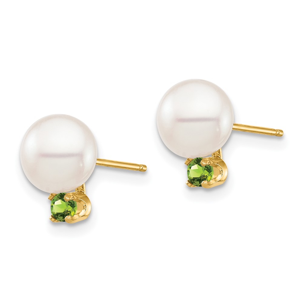 14k 7-7.5mm White Round Freshwater Cultured Pearl and .14PE Peridot Post Earrings (XF753E/PE)